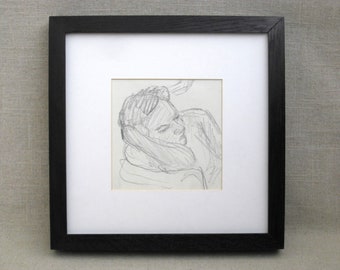 Female Portrait Drawing, Original Pencil on Paper, Framed Vintage Wall Art Hilda Wilson Chicago Artist