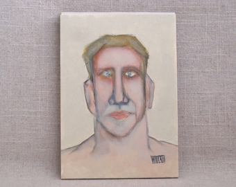 Original Male Portrait Painting on Wooden Panel Small Paintings of Men Fine Art Wall Décor