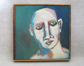 Framed Male Portrait Painting Original Masculine Men, Fine Art Wall Décor