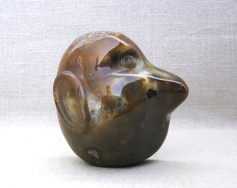Carved Stone Male Bust Sculpture, Precious Natural Geode Vintage Original Fine Art