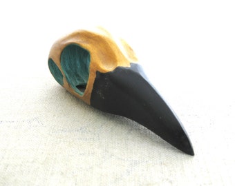 Folk Art Bird Skull Vintage Wood Carving Sculpture, Ray Kobald Natural History Cabin Home Décor