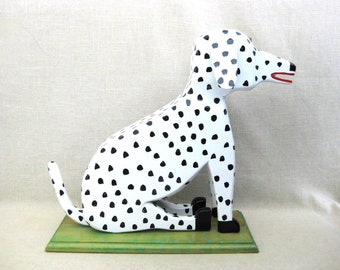 Contemporary Folk Art Dog Carving Sculpture by Craig Carey, Dalmatian