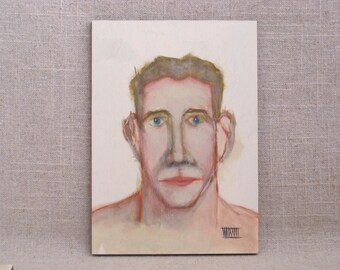 Original Male Portrait Painting on Wooden Panel Small Gifts of Men Fine Wall Art Home Décor