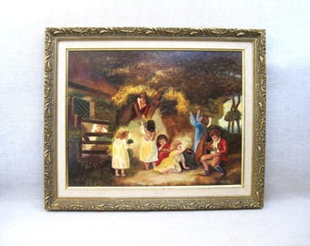 Antique Child Portrait Oil Painting, Original Framed Landscape, Signed Van Tricht