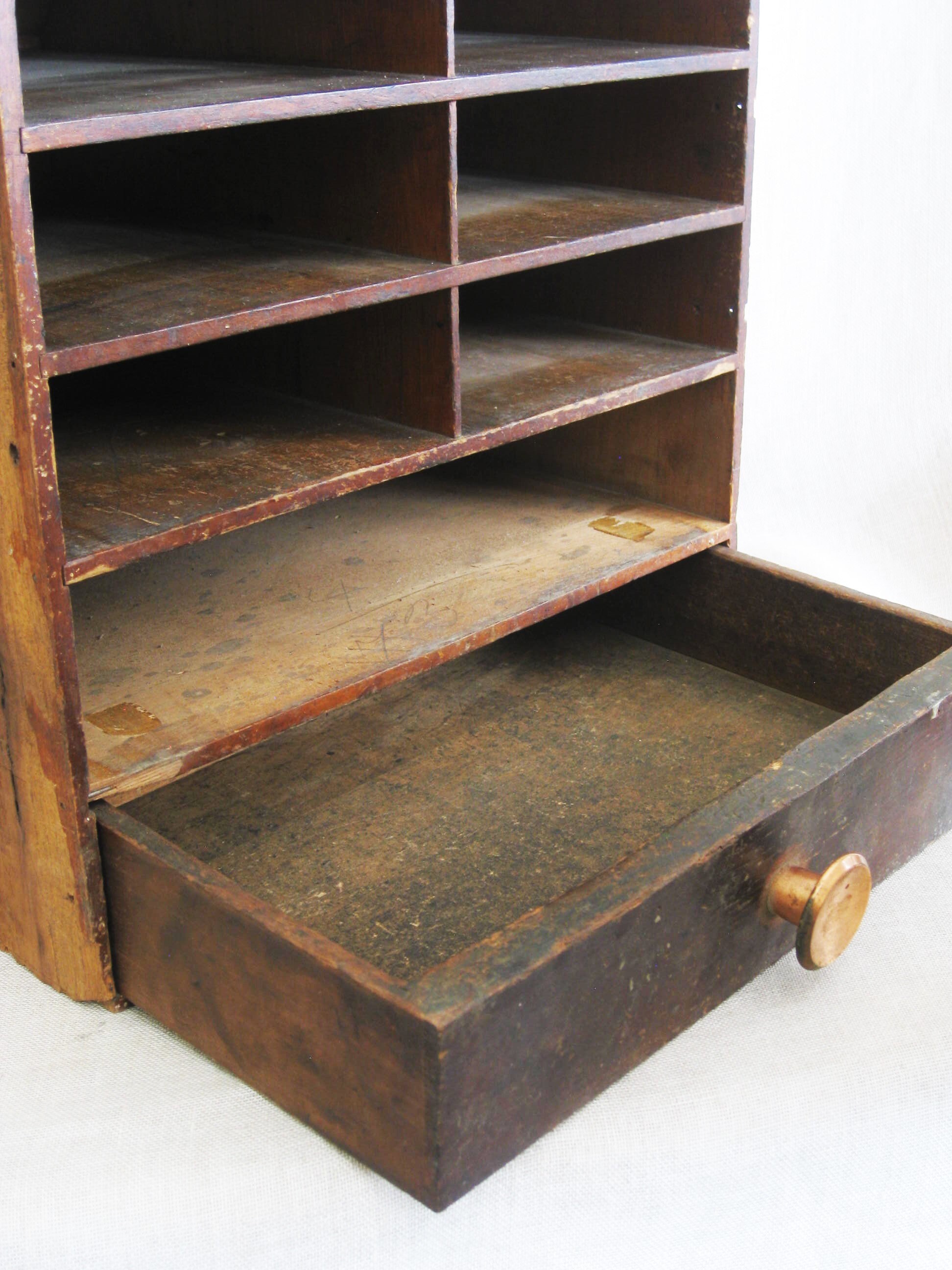 Vintage Antique Primitive Storage Desk Top Size, Single Drawer