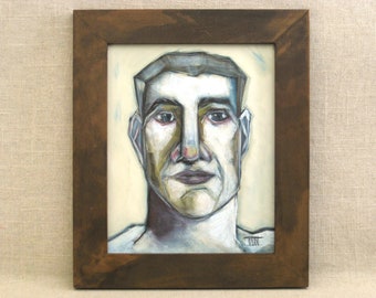 Framed Male Portrait Painting Original Fine Art on Wooden Panel Paintings of Men Wall Décor