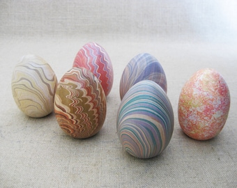 Vintage Decorative Wood Eggs, Set of 6, Collection, Duck, Easter Basket Filler, Art and Craft Supplies
