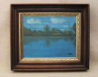 Original Landscape Painting Framed in Antique Victorian Eastlake Frame, Traditional Fine Art