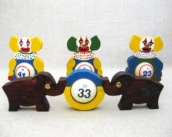 Folk Art Elephant, Circus Clown Bingo Good Luck Charms, Vintage Animals Kids and Nursery Décor