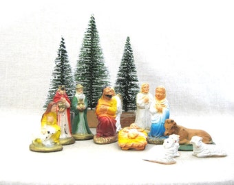 Christmas Nativity Set for Holiday and Mantel Décor, Vintage Religious Figurines Mary Joseph and Jesus
