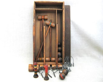 Vintage Miniature Croquet Set, Victorian Antique Lawn Parlor Game