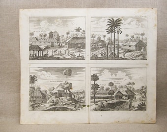 Antique Engraving, Churches of Poelepolay, Linot and Osborn, 18th Century Prints, Voyages and Travels