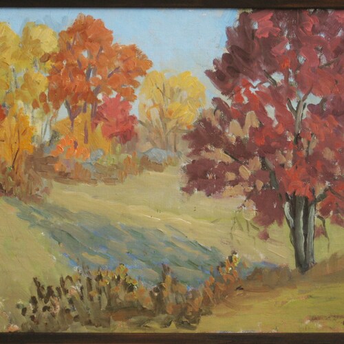 Vintage Landscape Painting, Original Fine Art, Framed, Fall Woodlands, Rustic Cabin retailer Decor