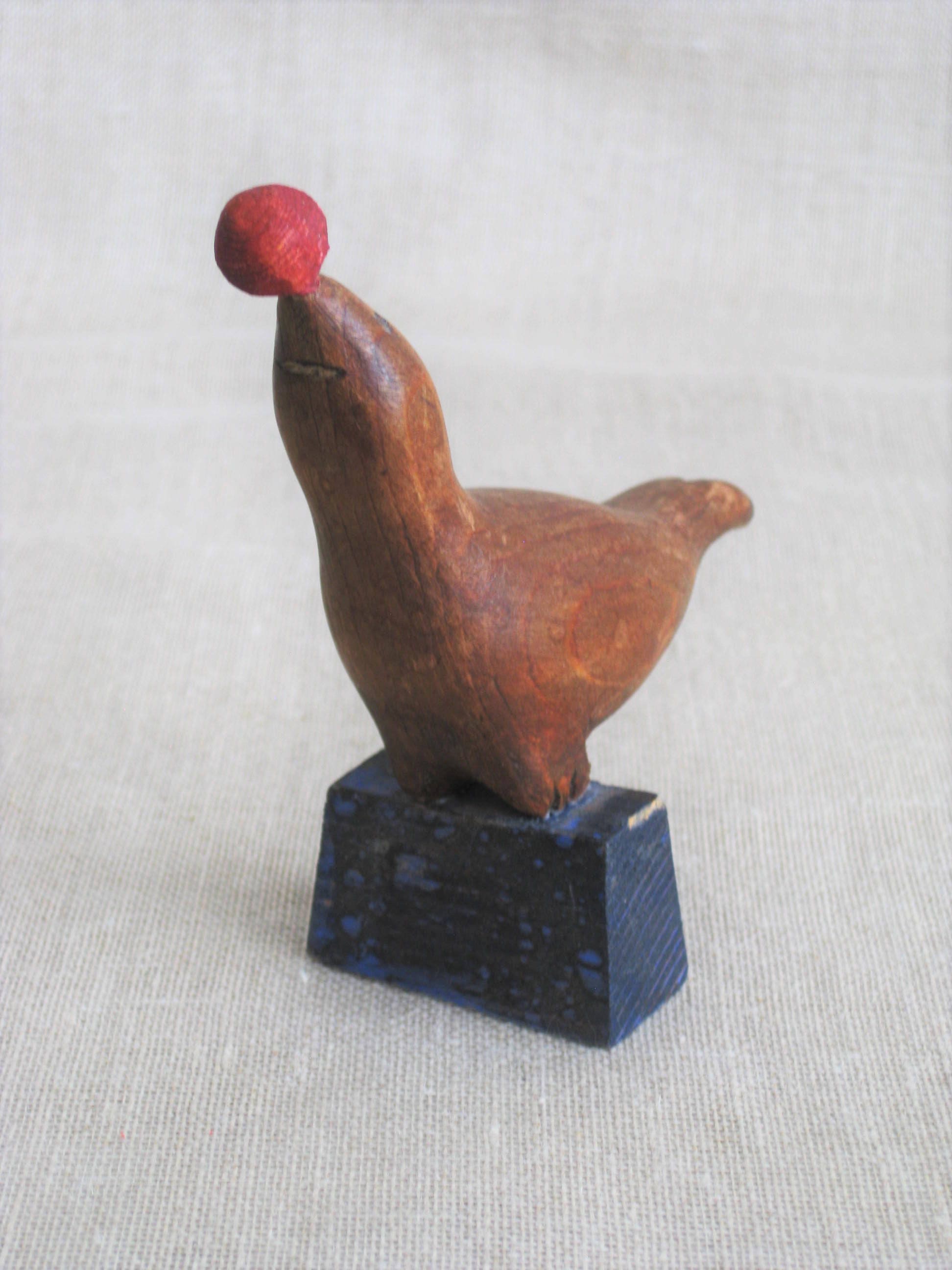 Vintage FolkArt Hand Carved Wooden Seal with Ball, Handmade, Wood