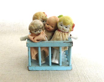 Vintage Bisque Dolls, Collection of Japan Penny Frozen Charlotte Style Toys