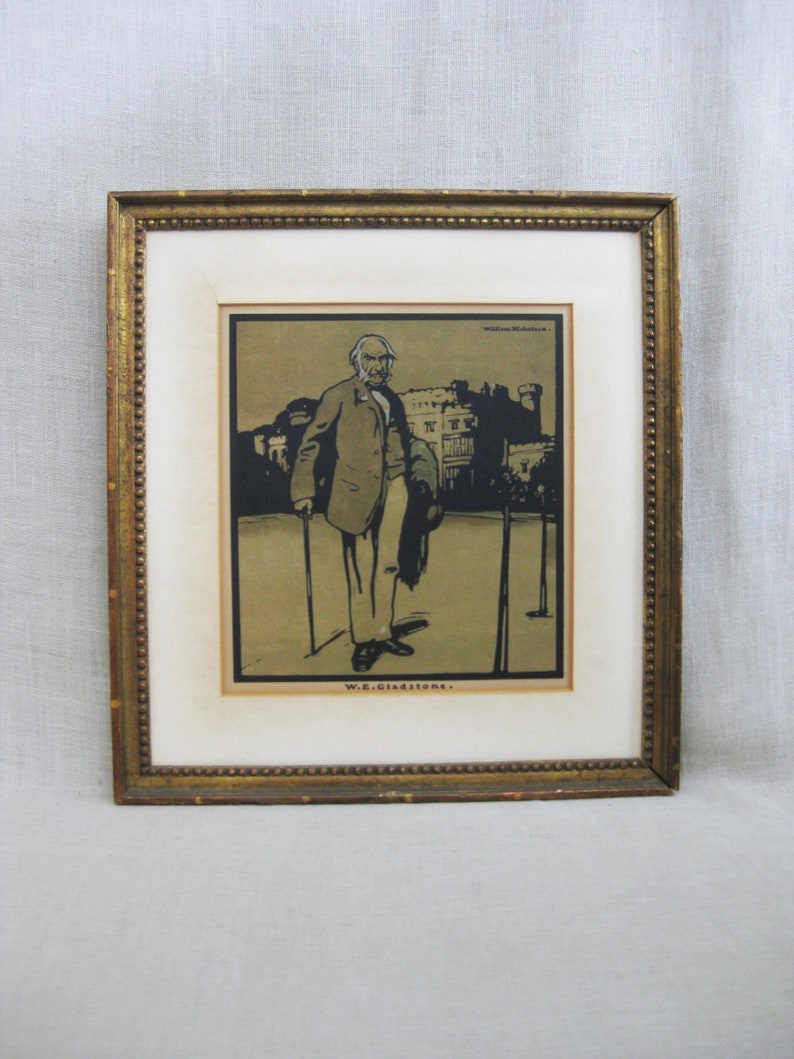 Vintage Male Portrait Fine Art Print, Antique 19th Century, William Nicholson, W.E. Gladstone, Framed image 1