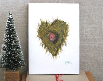 Original Birds Nest Painting Heart Shaped Valentines Day Card Romantic Gift