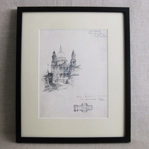 Architectural Drawing Rendering, Original Alfred Lorenz Mell Framed Wall Art Vintage Famous Chicago Architects
