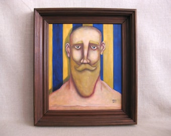 Circus Male Portrait Painting, Original Framed Wall Art, Masculine Home Décor
