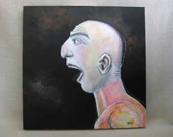 Surreal Male Portrait Paintings Athlete, Original Wall Art Masculine Home Décor