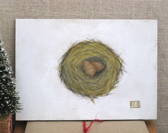Original Birds Nest Painting Nesting Housewarming Valentines Day Card Wedding Romantic Gifts