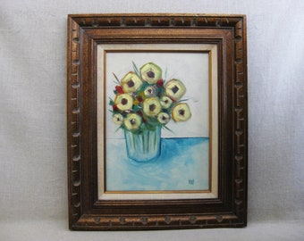 Soft Yellow Floral Still Life Painting, Original Wall Art, Framed Gardener Housewarming Gift