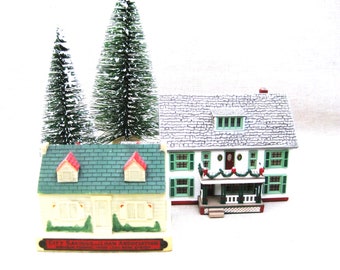 Vintage Christmas Village Houses, Piggy Bank, Holiday Decor, Plastic