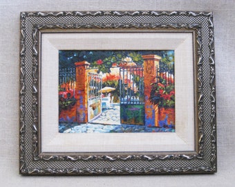 Colorful Vintage Landscape Painting of Romantic Cityscape Framed Original Fine Art