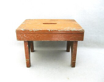 Primitive Wooden Stool, Vintage Rustic Cabin Home Décor Child Seating