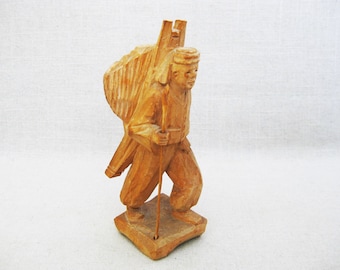 Vintage Male Portrait Carving Asian Folk Art Wood Sculpture, Korea