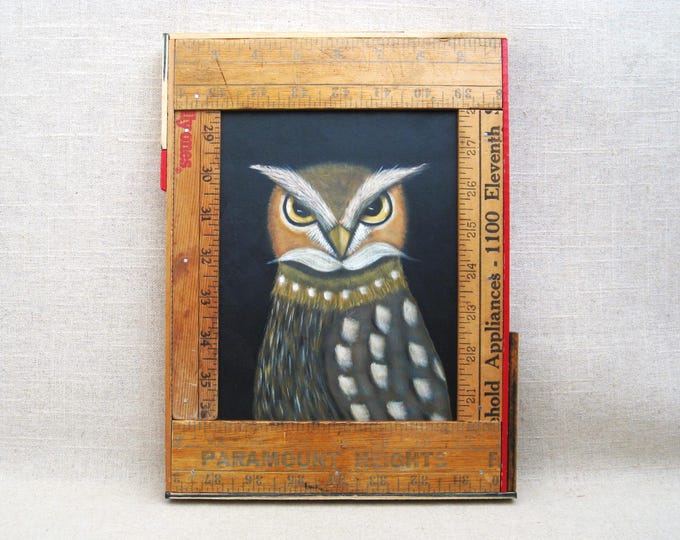 Featured listing image: Owl Portrait Painting, Original Wildlife Nature Framed Art