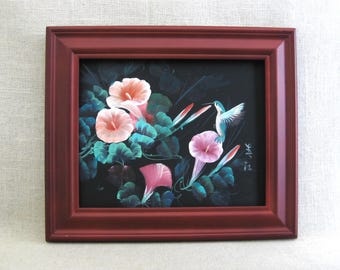 Colorful Floral Still Life Painting, Pink Flower Blossoms, Framed Original Wall Art Housewarming Gift Her
