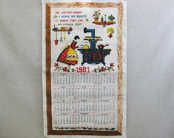 Vintage Tea Towel Linen Kitchen Dish Towel, 1981 Calendar Unused
