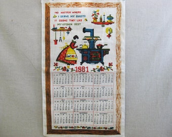 Dated Tea Towel Linen 1981, Kitchen Calendar Vintage Unused Housewarming Gift