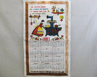 Vintage Tea Towel Linen Kitchen Dish Towel, 1981 Calendar Unused