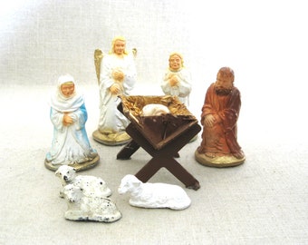 Christmas Nativity Set Creche, Vintage Holiday Mantel Décor, Religious Figurines Mary Joseph and Jesus