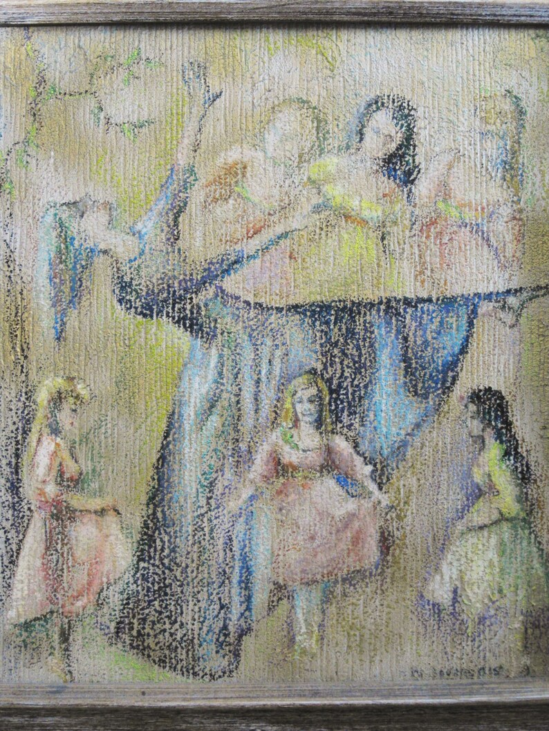 Vintage Female Portrait Oil Painting Dancers Framed Mid-Century Original Fine Art image 3