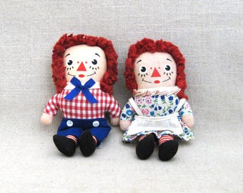 Vintage Mini Raggedy Ann and Andy Cloth Dolls, Pair of Knickerbocker Kids Room and Nursery Décor