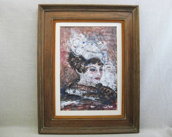 Original Female Portrait Painting Vintage Framed Fine Wall Art Classical Art of Women