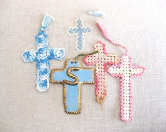 Religious Bookmark, Crocheted Cross for Bible, Vintage Spiritual Gifts