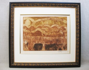 Vintage Abstract Etching Signed Johnny Friedlaender Framed Original Fine Wall Art Prints Modern Contemporary