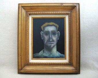 Moody Male Portrait Painting, Original Surreal Framed Masculine Wall Art Décor Gift