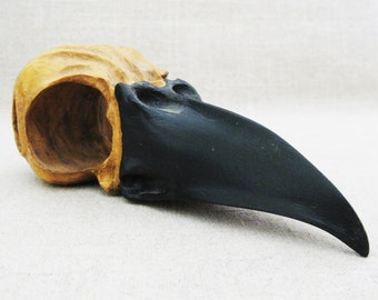 Carved Vintage Bird Skull Folk Art Wood Carving by Ray Kobald of Illinois