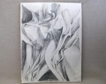 Modern Female Portrait Drawing, Original Vintage Wall Art, Sara Drower, UNFramed Home Décor