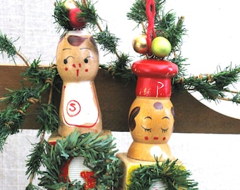 Folk Art Chef Cook Tree Ornaments Small Assemblage Christmas Sculpture Rustic Cabin Farm Holiday Décor