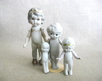 Vintage Bisque Penny Dolls Growth Chart of Ceramic Females, Miniatures, Marked Japan