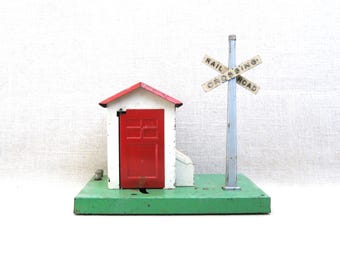 Miniature Metal Train House Lionel No 45 Gateman Crossing Shack, Vintage Christmas Village and Holiday Home Décor