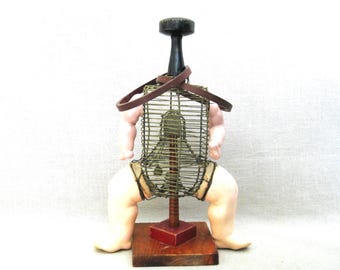 Folk Art Figure Assemblage Sculpture, Found Object Art Statues with Human Form
