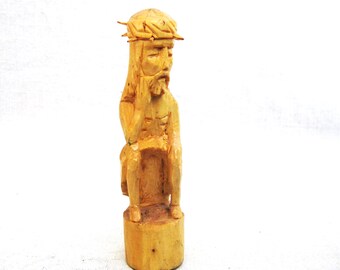 Jesus Portrait Folk Art Carving Religious Sculpture, Vintage Male Figure, Home Altar