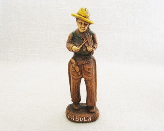RESERVED - Vintage Male Portrait Folk Art Figure Pressed Wood Syroco Style Figurine Violin Player Cowboy